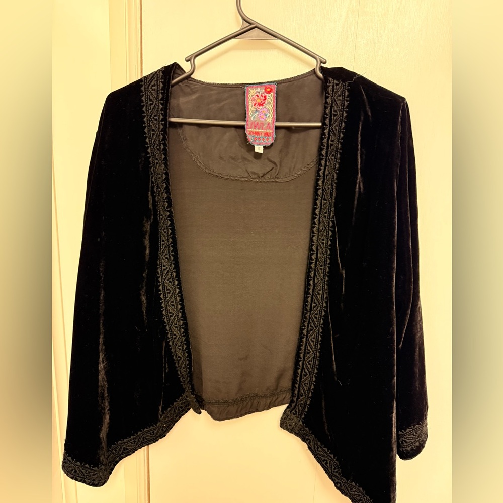 Johnny Was JWLA Black Velvet Open Front Kimono Jacket – Size Small